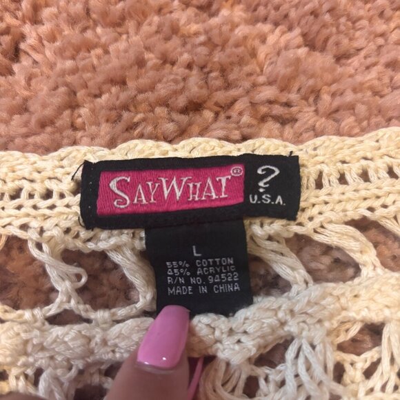 Say What? Y2K Vintage Ivory/Off White Crop Short Sleeve Crocheted Top Size Large - Picture 2 of 3